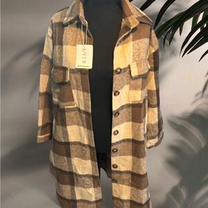 Brown and Cream Plaid Coat